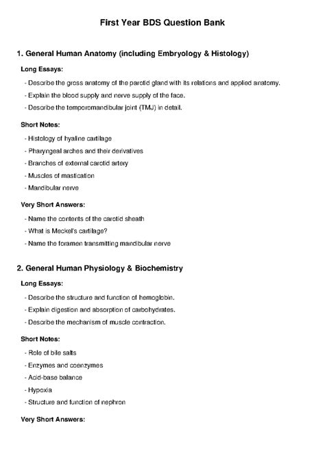 first year bds anatomy question paper