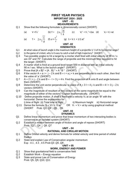 First Year Physics