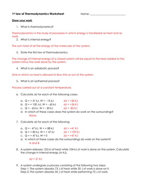 Read First Law Of Thermodynamics Worksheet Wangpoore 