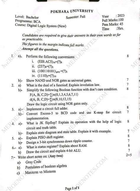 Download First Sem Digital Logic Fundamental Question Paper 