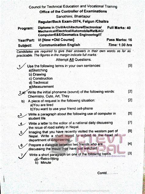 Read First Year Diploma First Semester Question Papers From Pdf 