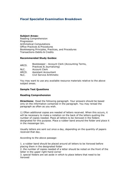 fiscal assistant sample test