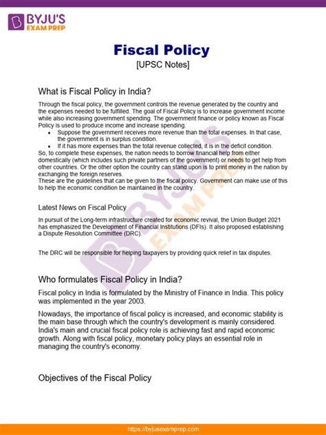 Fiscal Policy Mba Notes