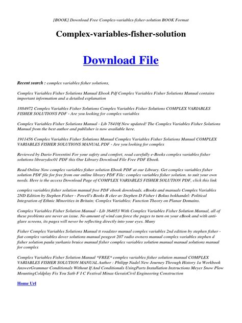 Full Download Fisher Complex Variables Solutions Manual Eloryore 