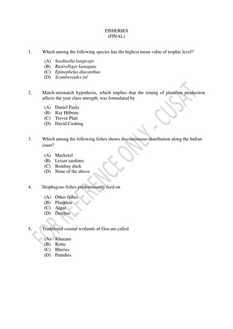 Read Online Fishery Question Paper 