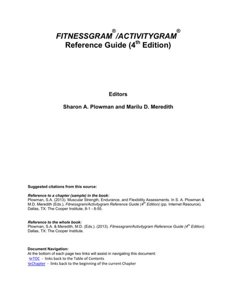 Fitnessgram Activitygram Reference Guide The Cooper