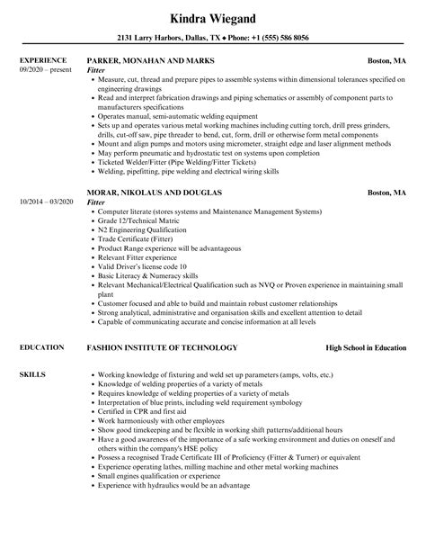 Fitter Resume Sample