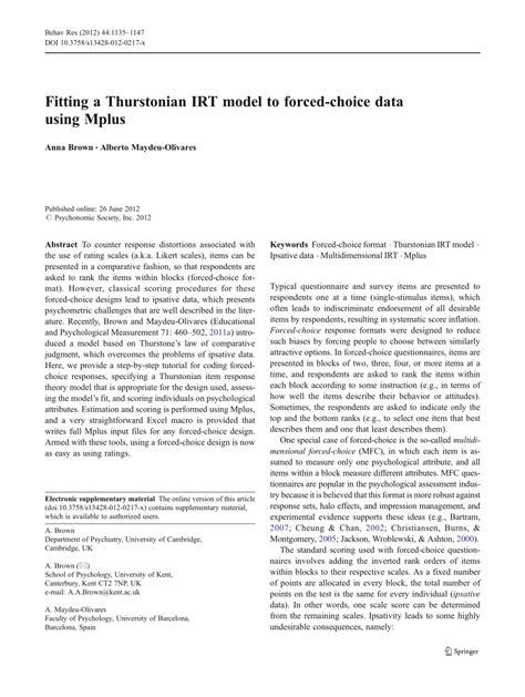 Fitting A Thurstonian Irt Model To Forced Choice Data