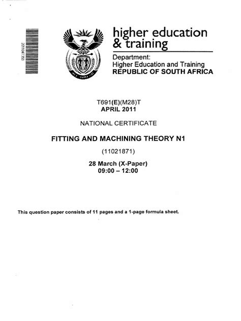 Fitting And Machining N1 Question Papers