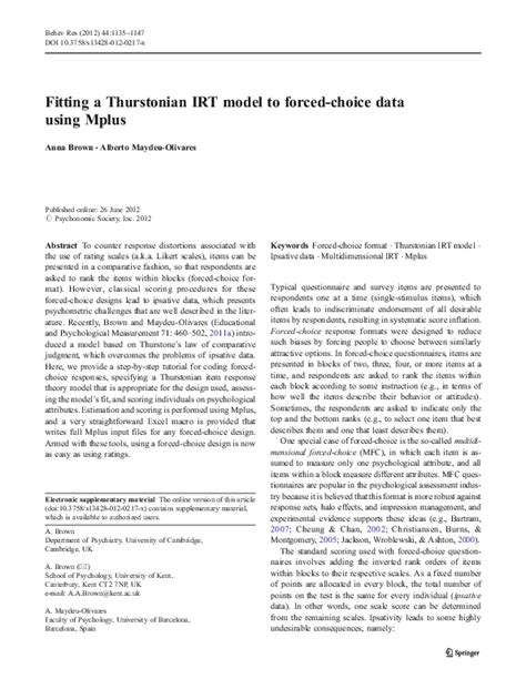 Full Download Fitting A Thurstonian Irt Model To Forced Choice Data 