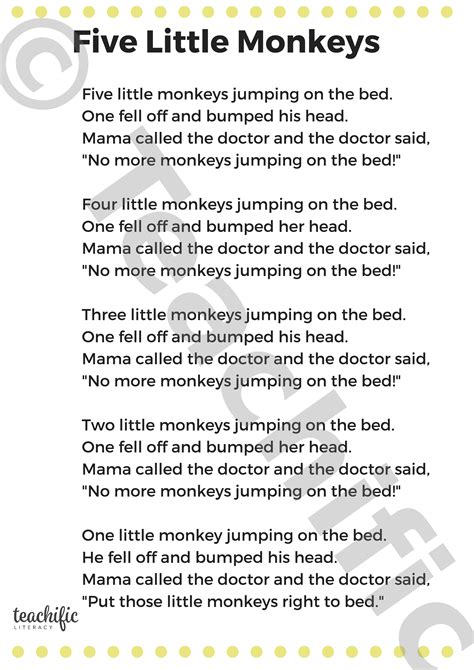 Five Little Monkeys English Poems Poem Five Little Monkeys - Poem Five Little Monkeys
