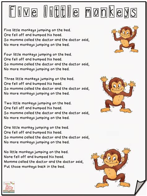 Five Little Monkeys Poem Lyrics En Mymathtables Com Poem Five Little Monkeys - Poem Five Little Monkeys