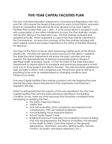 Five Year Capital Facilities Plan Format Information