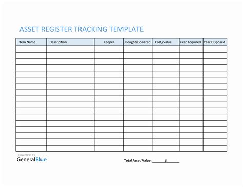 Fixed Asset Register Template Excel