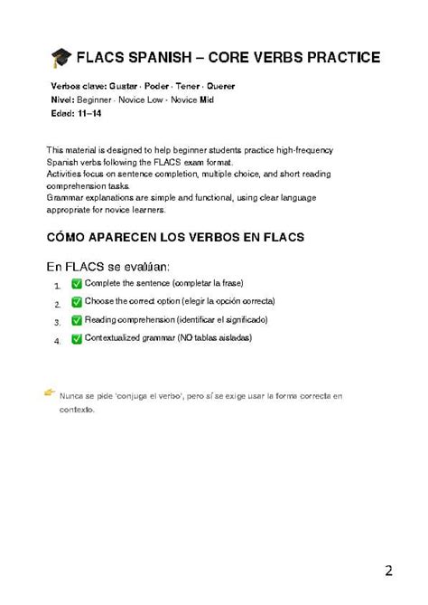 Flacs Spanish Answer Sheets