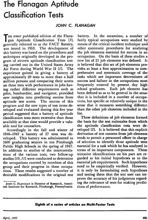 flanagan aptitude classification tests fact