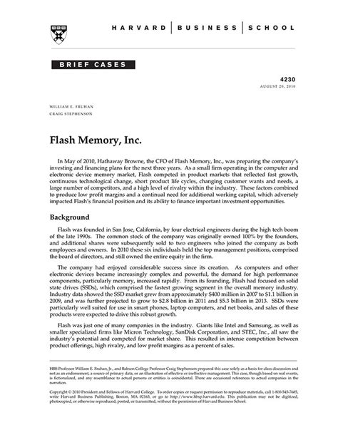 Flash Memory Inc Harvard Case Solution