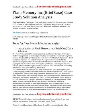 Read Online Flash Memory Inc Case Study Solution 