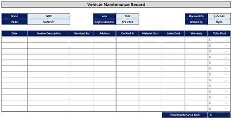 Fleet Maintenance Spreadsheet Excel