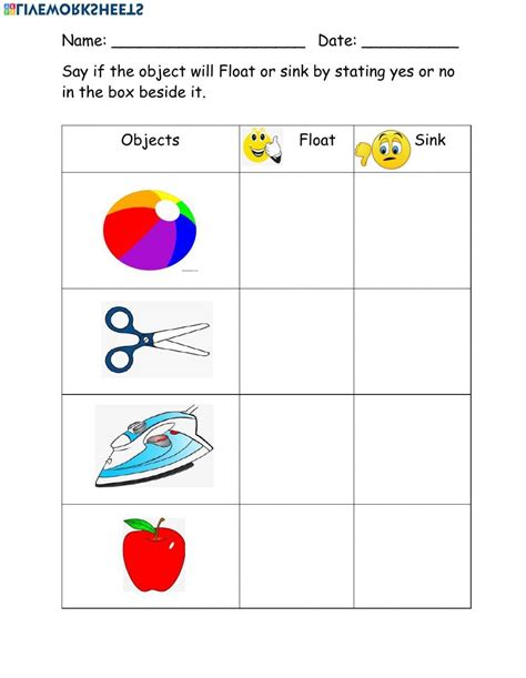 Floating And Sinking Worksheets 99worksheets Sink And Float Worksheet For Kindergarten - Sink And Float Worksheet For Kindergarten