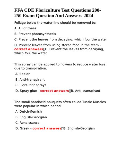 floriculture ffa cde test