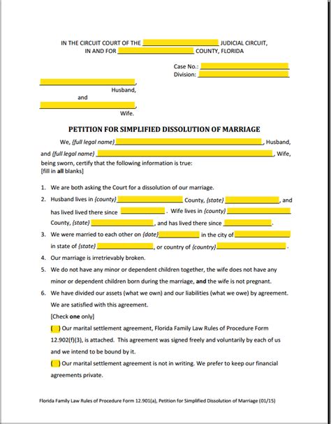 florida divorce papers