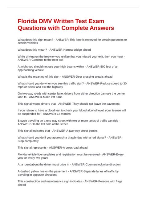 Florida Dmv Written Test Study Guide