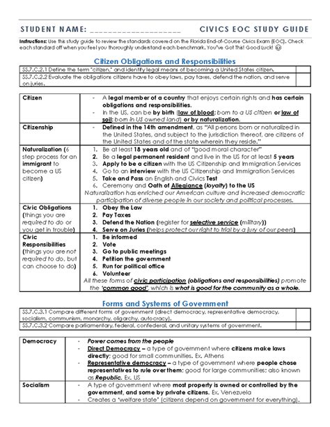 Florida Eoc Civics Study Guide