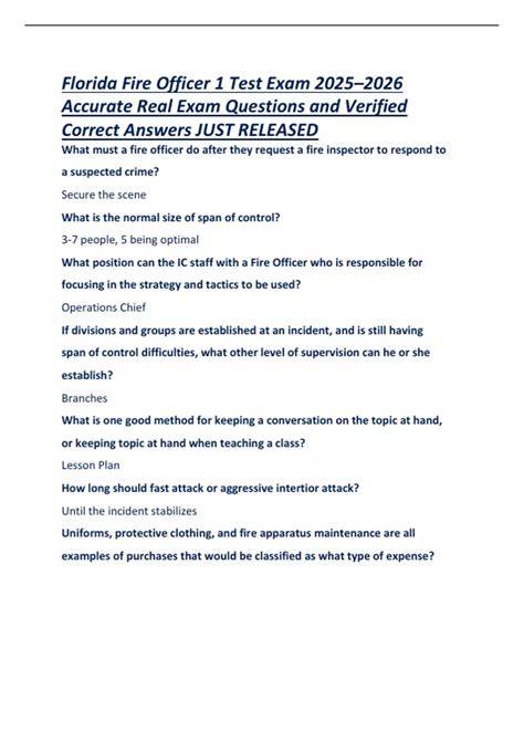 florida fire officer 1 test questions