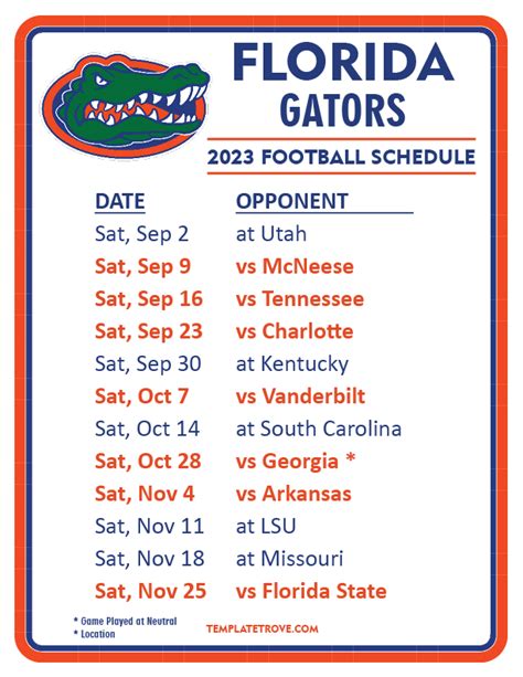 florida schedule