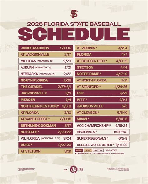 florida state baseball schedule