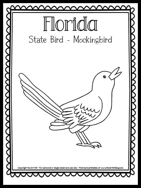Florida State Bird Mockingbird Coloring Page The Art Florida State Bird Coloring Page - Florida State Bird Coloring Page