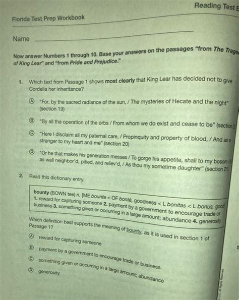 Florida Test Prep Workbook Answers