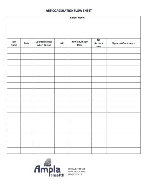 Flow Sheet For Anticoagulation Therapy