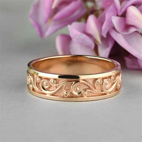 Flower Design Wedding Ring Etsy Wedding Ring With Flowers - Wedding Ring With Flowers