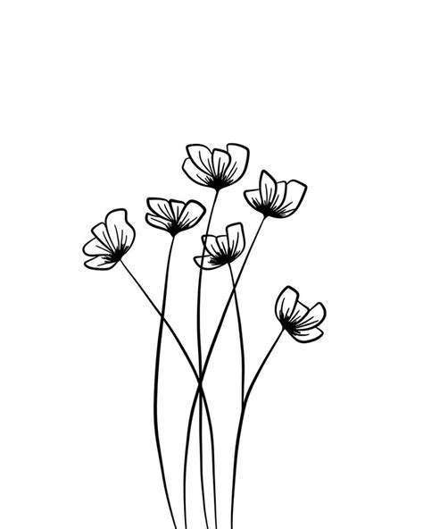 Flower With Stem Black And White Drawing