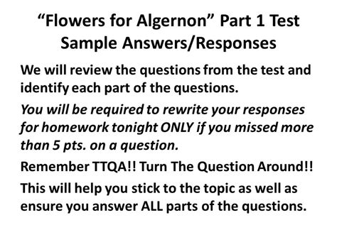 flowers for algernon test questions and answers