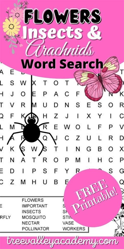 Flowers Insects Amp Arachnids Word Search For Kids Arachnid Worksheet 4th Grade - Arachnid Worksheet 4th Grade