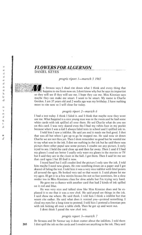 Read Flowers For Algernon Chapter Summary 