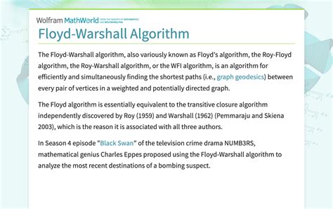 Floyd Warshall Algorithm From Wolfram Mathworld