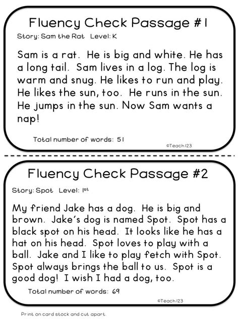 fluency passages kindergarten