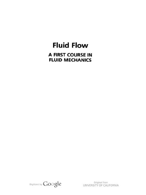Fluid Flow A First Course In Fluid Mechanics 4th Edition