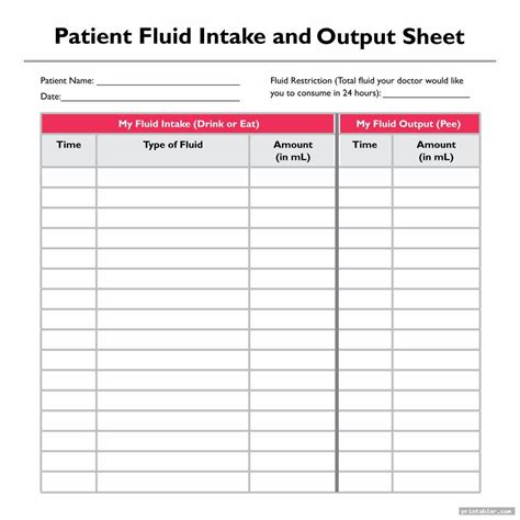 Fluid Intake Chart Template