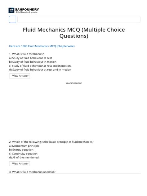fluid mechanics mcq
