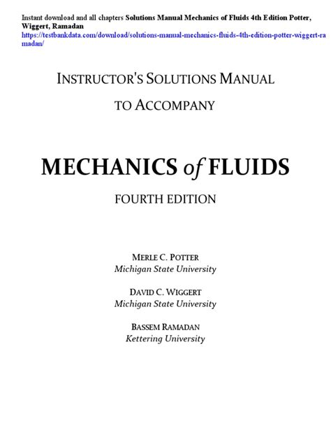 Download Fluid Mechanics Potter And Wiggert Solution Manual File Type Pdf 