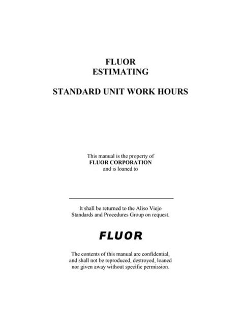Fluor Estimating Standard Unit Work Hours