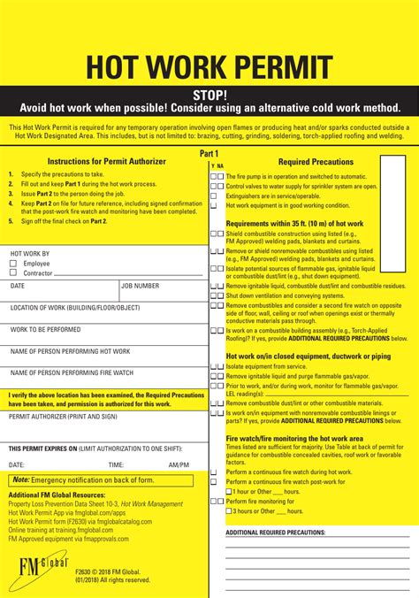 Fm Global Hot Work Permit