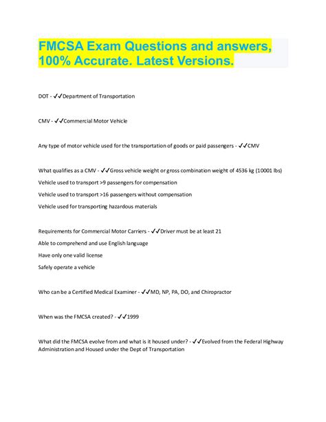 fmcsa exam sample questions
