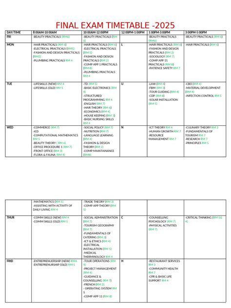 Fnu Exam Timetable