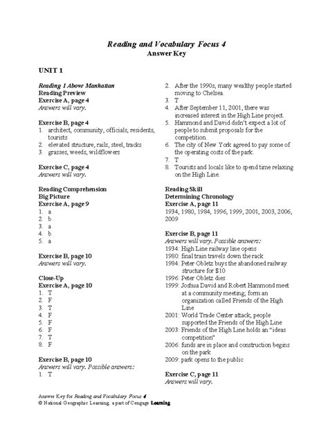 Focus On Reading1 Answer Key